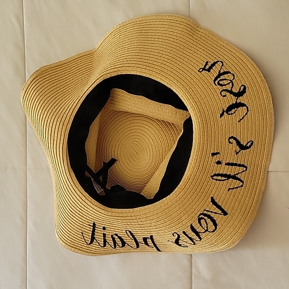 Rose S'il Vous Plait Paper Straw Wide Brim Floppy Sun Hat - Picture 5 of 8